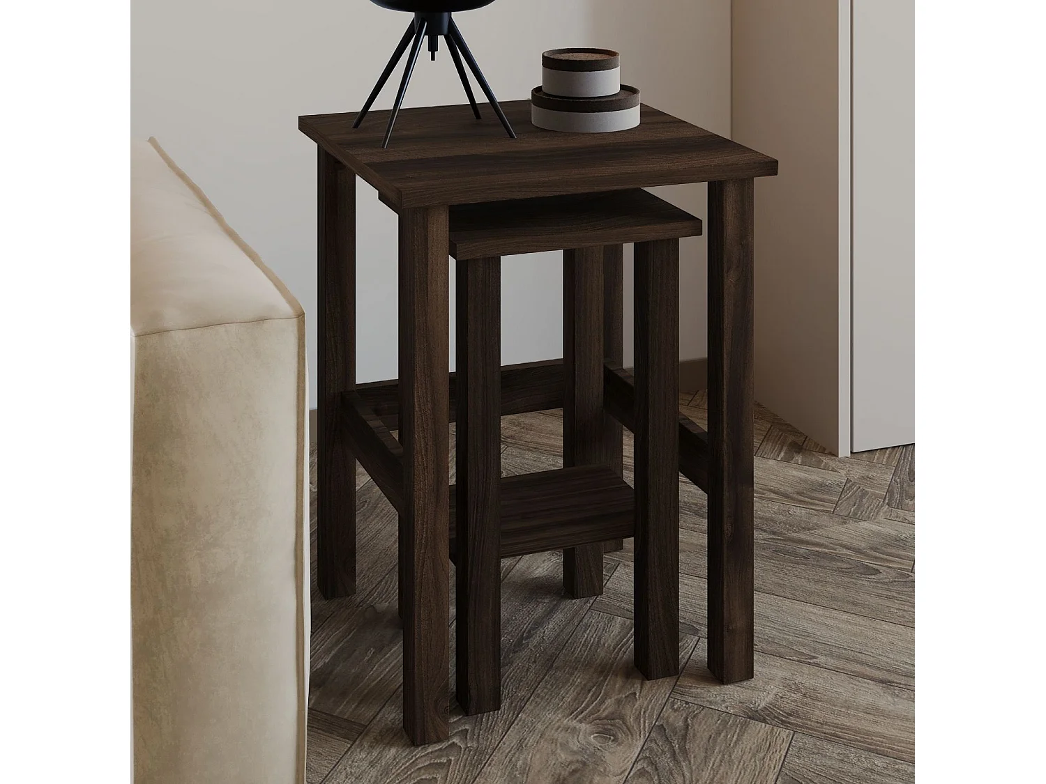 Elegantes Set aus 2 Holzbeistelltischen "Gina 2" - Braun - 45 x 45 x 60 cm