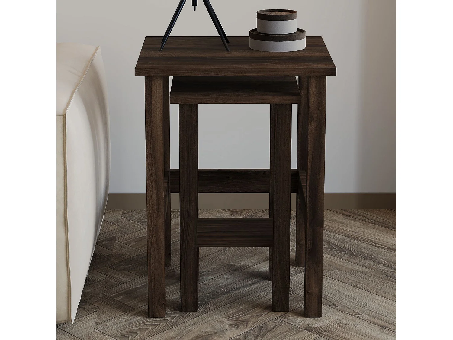 Elegantes Set aus 2 Holzbeistelltischen "Gina 2" - Braun - 45 x 45 x 60 cm