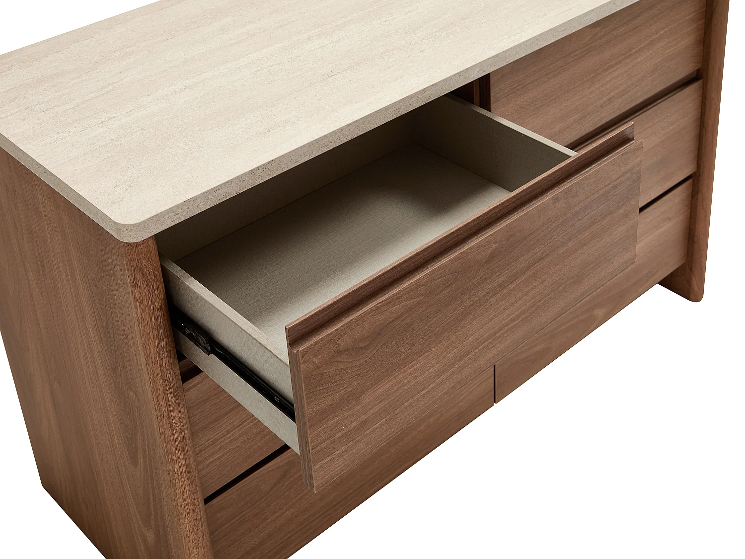 Commode 6 tiroirs - Coloris : Naturel foncé et effet travertin beige - MODARYO