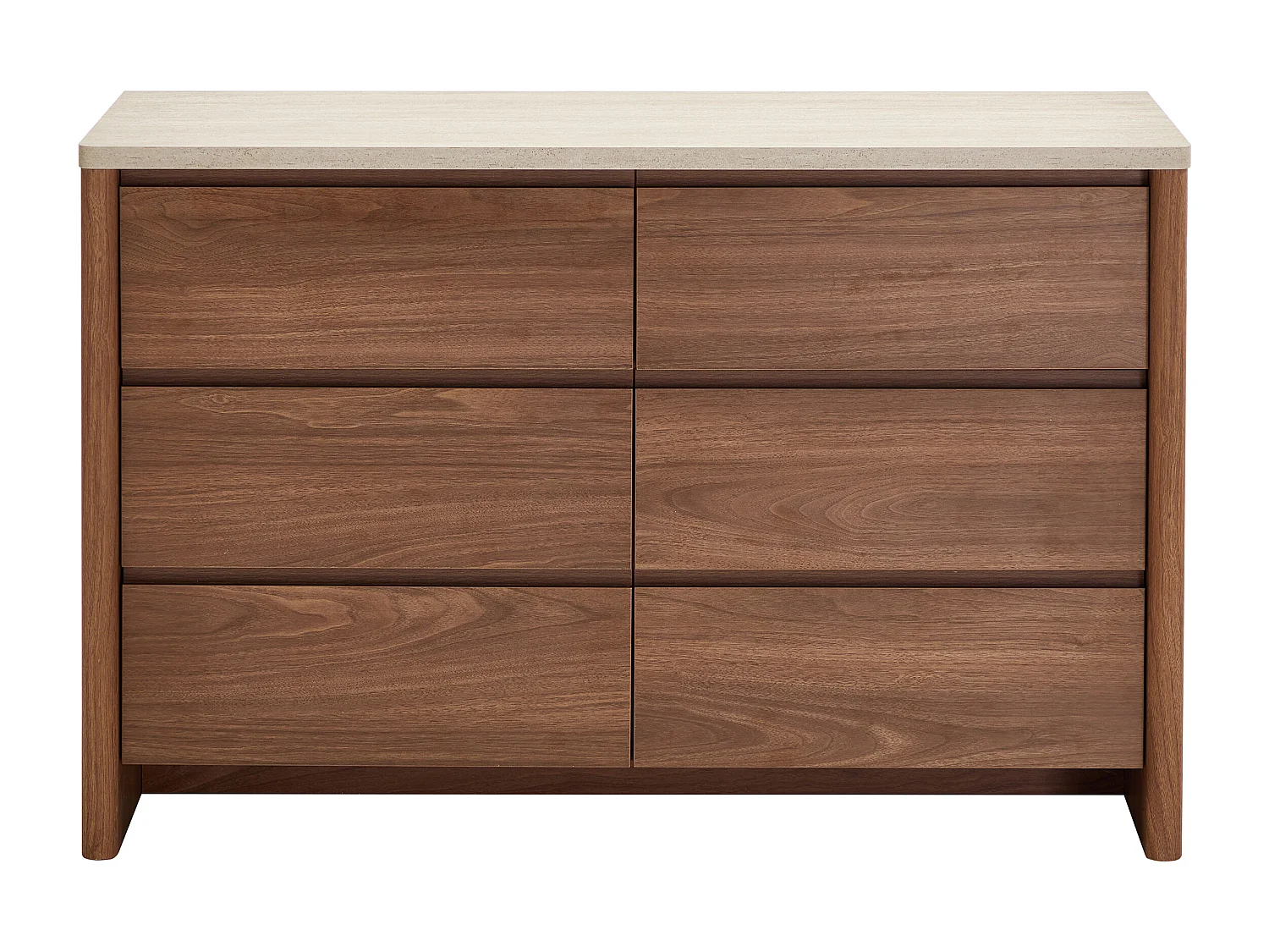 Commode 6 tiroirs - Coloris : Naturel foncé et effet travertin beige - MODARYO