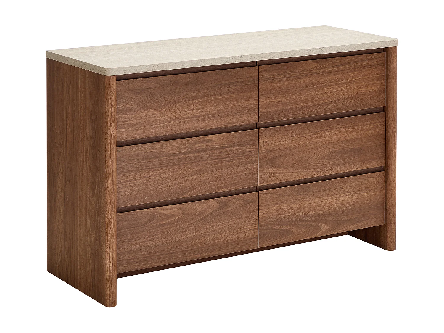 Commode 6 tiroirs - Coloris : Naturel foncé et effet travertin beige - MODARYO