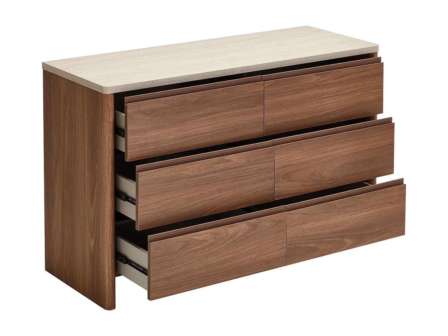 Commode 6 tiroirs - Coloris : Naturel foncé et effet travertin beige - MODARYO