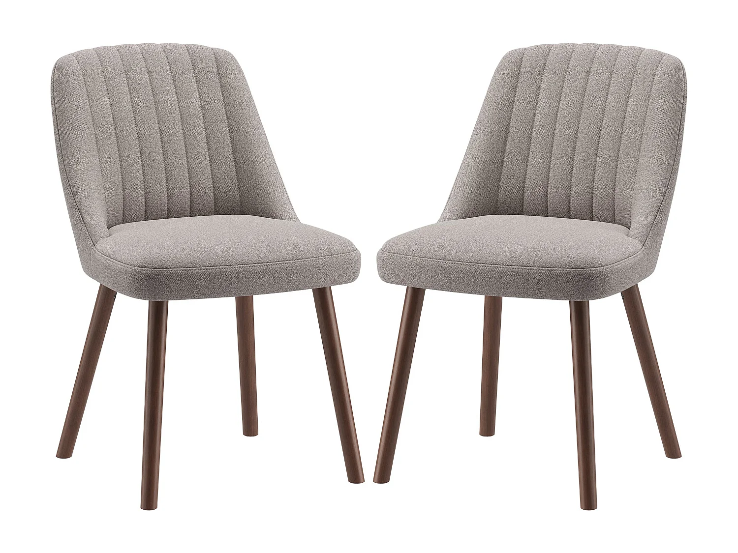 Set van 2 SMARTUE eetkamerstoelen grijsbruin, schelpvormige rugleuning, zachte stof, massief houten poten