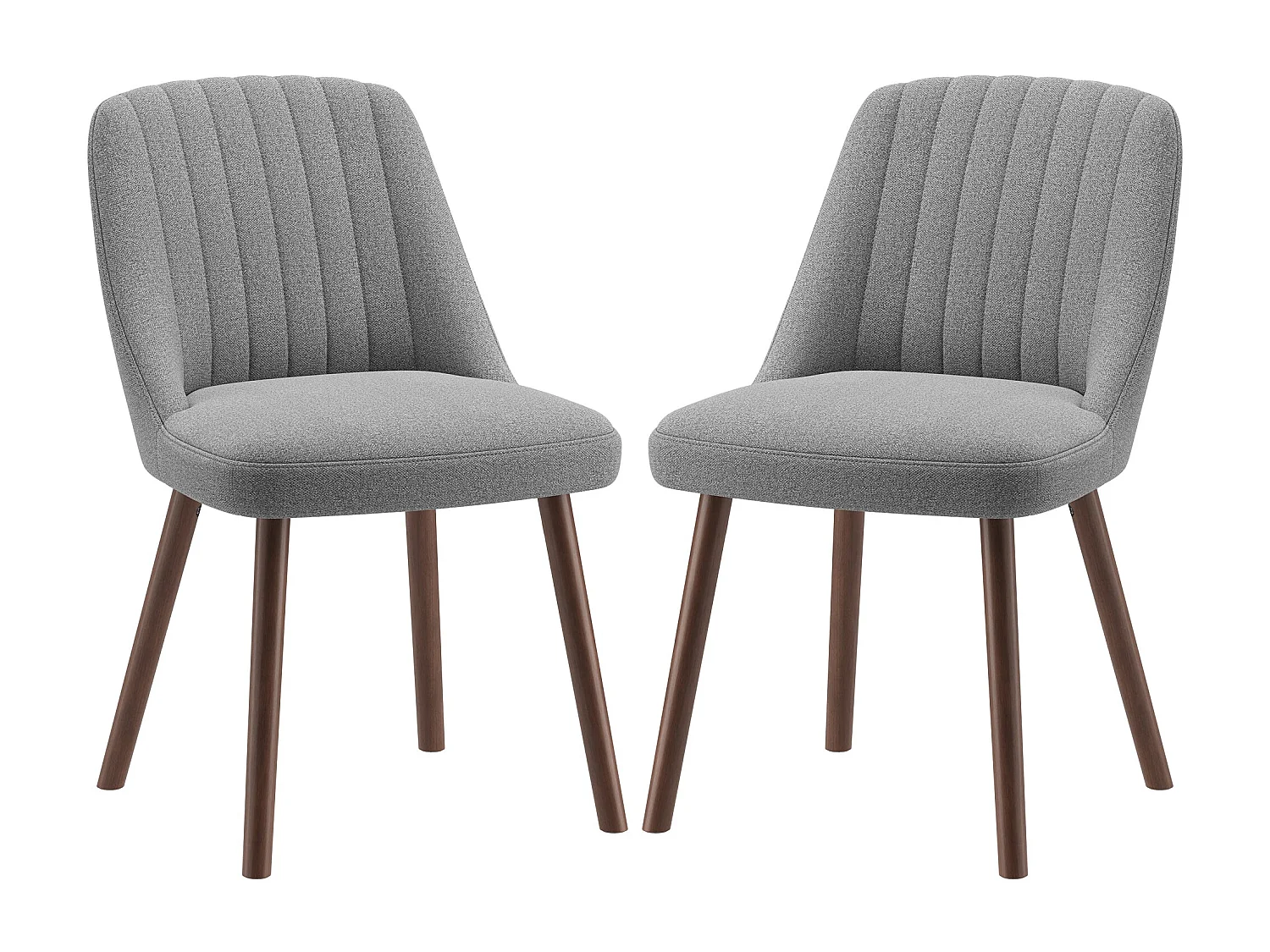 Lot de 2 chaises de salle à manger Gris SMARTUE, dossier coquillage, tissu doux, pieds bois massif