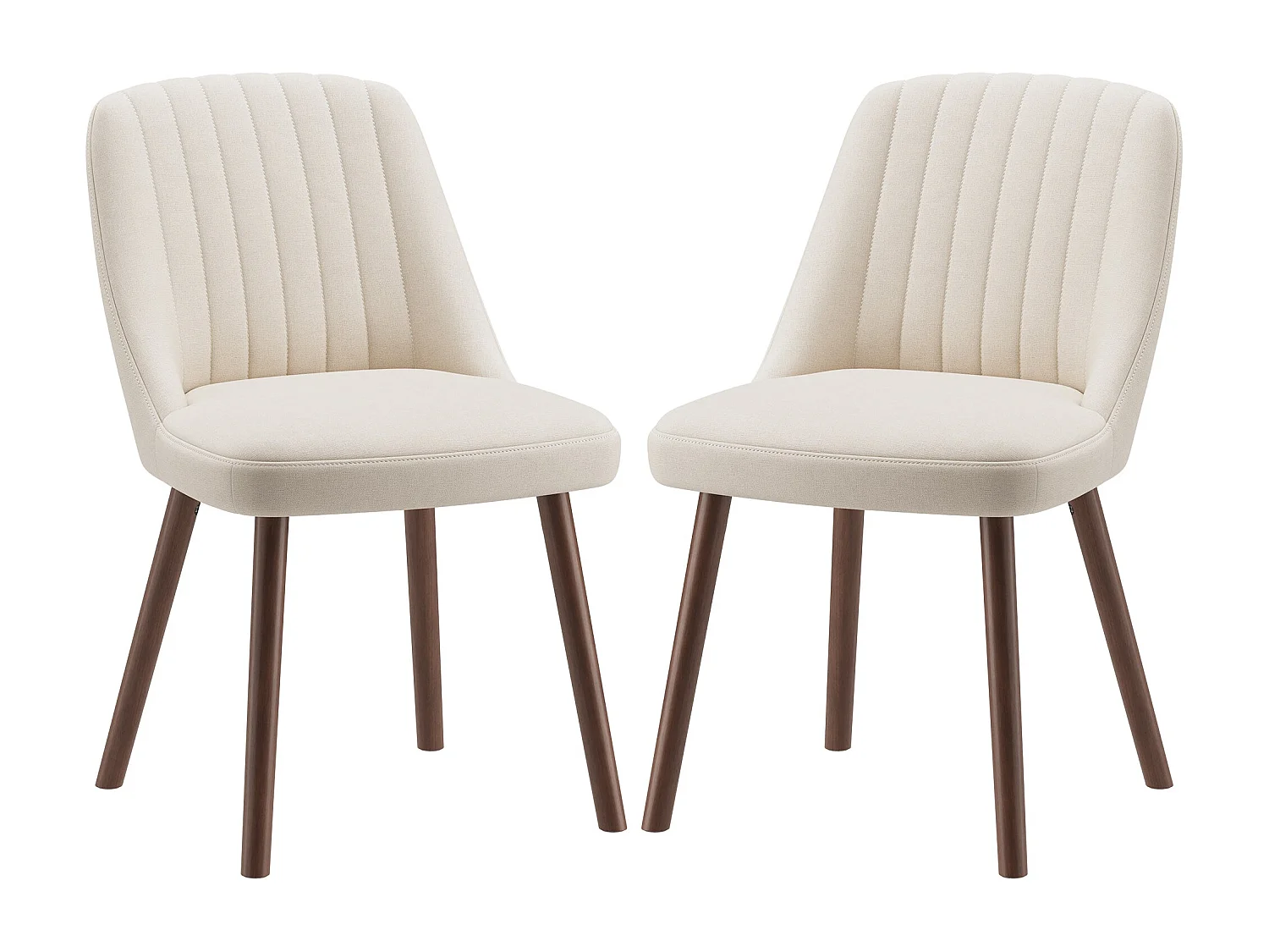 Set van 2 SMARTUE eetkamerstoelen beige, schelpvormige rugleuning, zachte stof, massief houten poten