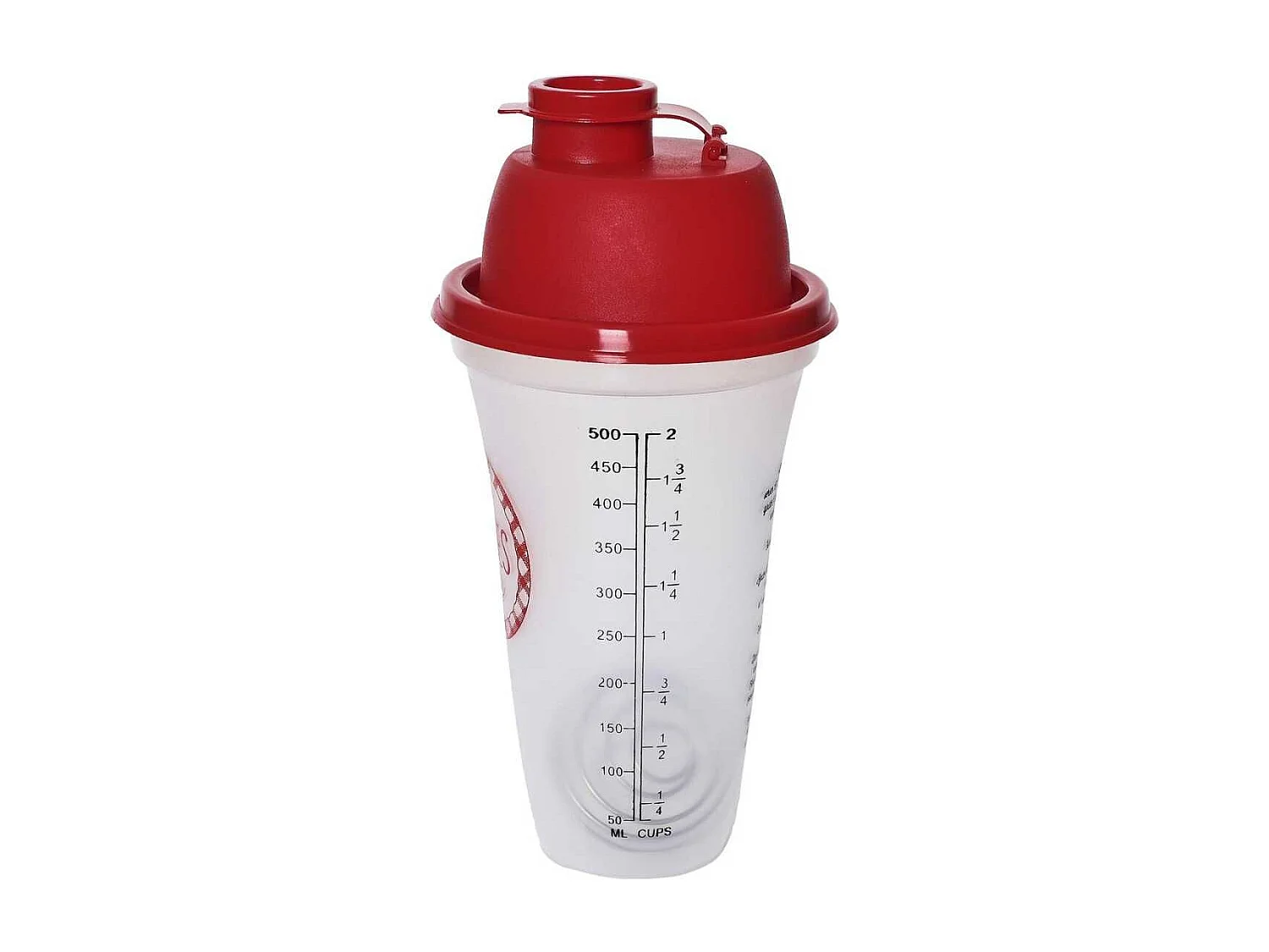 Shaker gradué pour pâte à crêpes en plastique translucide et rouge
