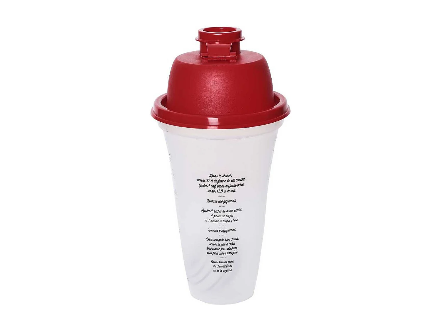 Shaker gradué pour pâte à crêpes en plastique translucide et rouge