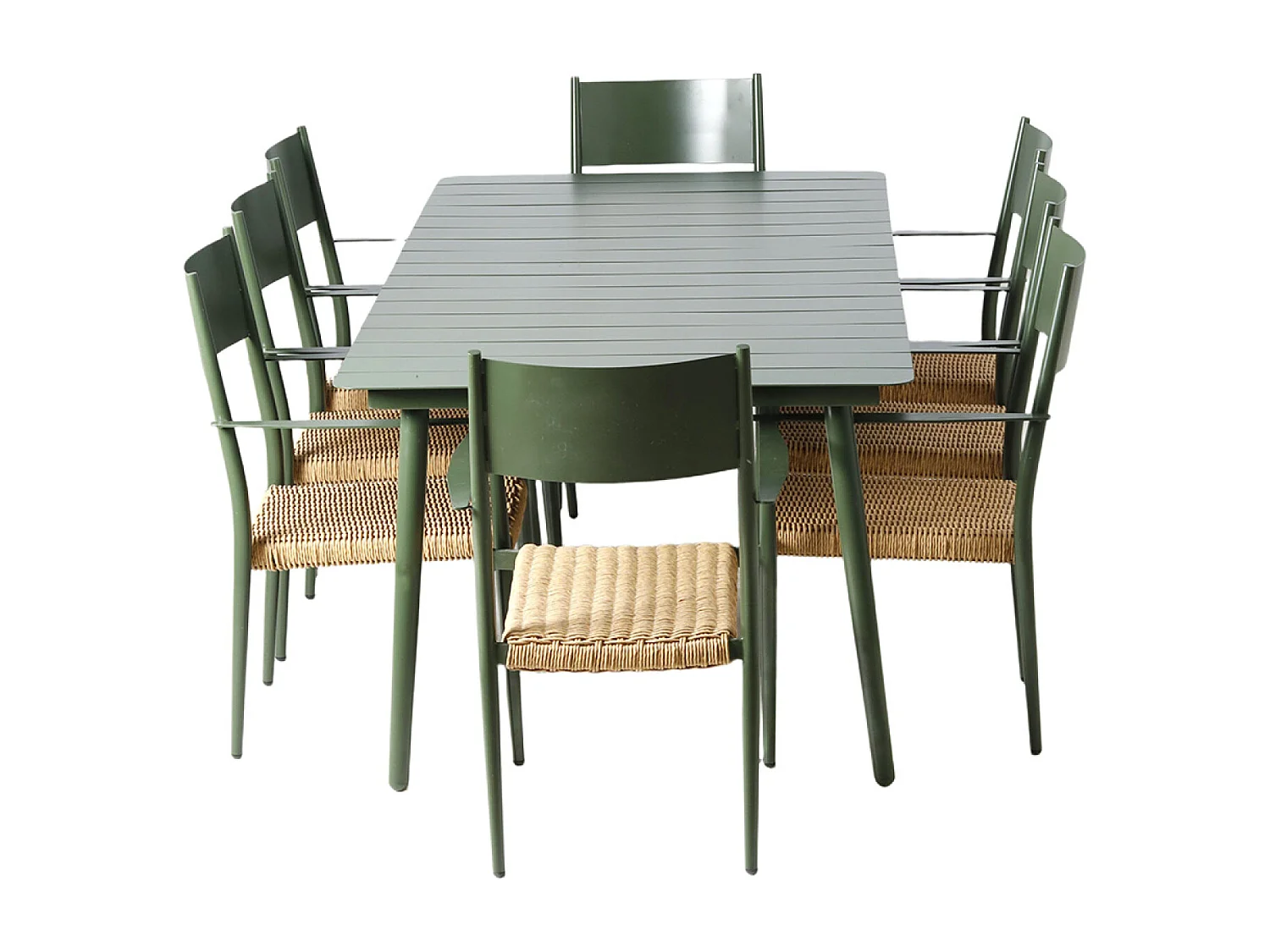 Ensemble table de jardin 200 cm et 8 fauteuils kaki effet rotin CANBERRA