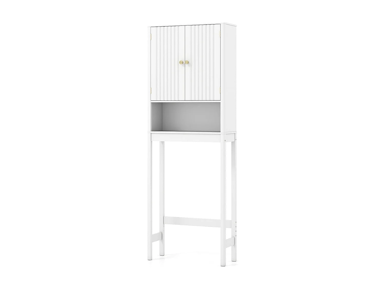 Toilettenschrank mit Türen & Verstellbarem Fach & Unterer Stange Platzsparendes Toilettenregal Weiß