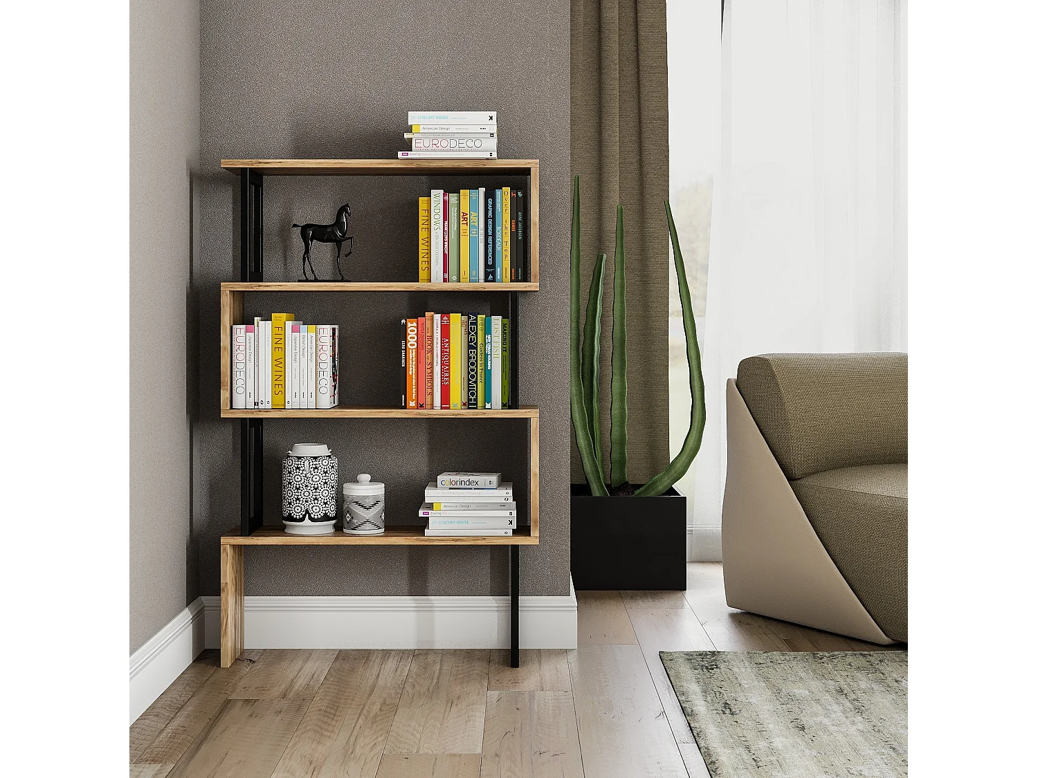 "Ceylan Holzbücherregal - 80 x 22 x 128 cm - Walnuss - 4.0 Regale"
