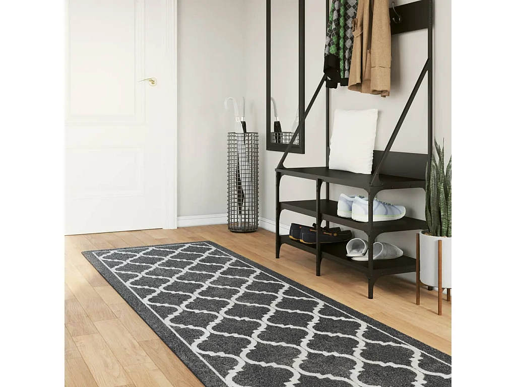 Tapis lavable noir et blanc 80x300 cm antidérapant