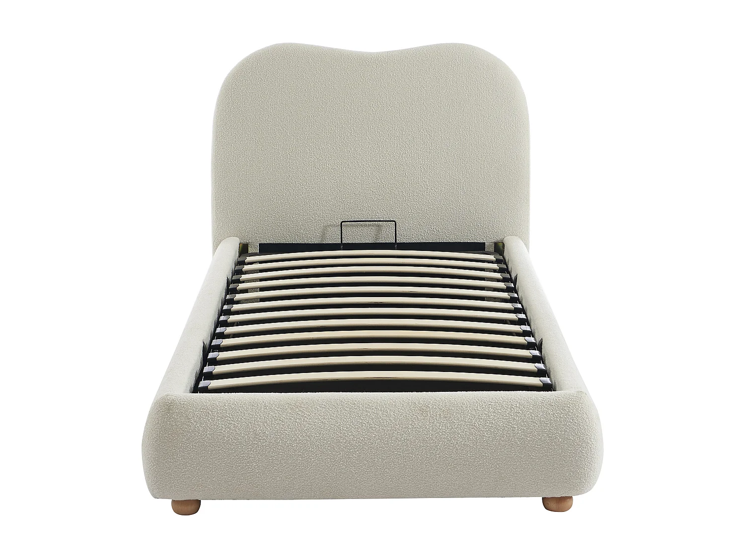 Lit coffre 90 x 200 cm - Tissu bouclette - Blanc + Matelas - VANARI