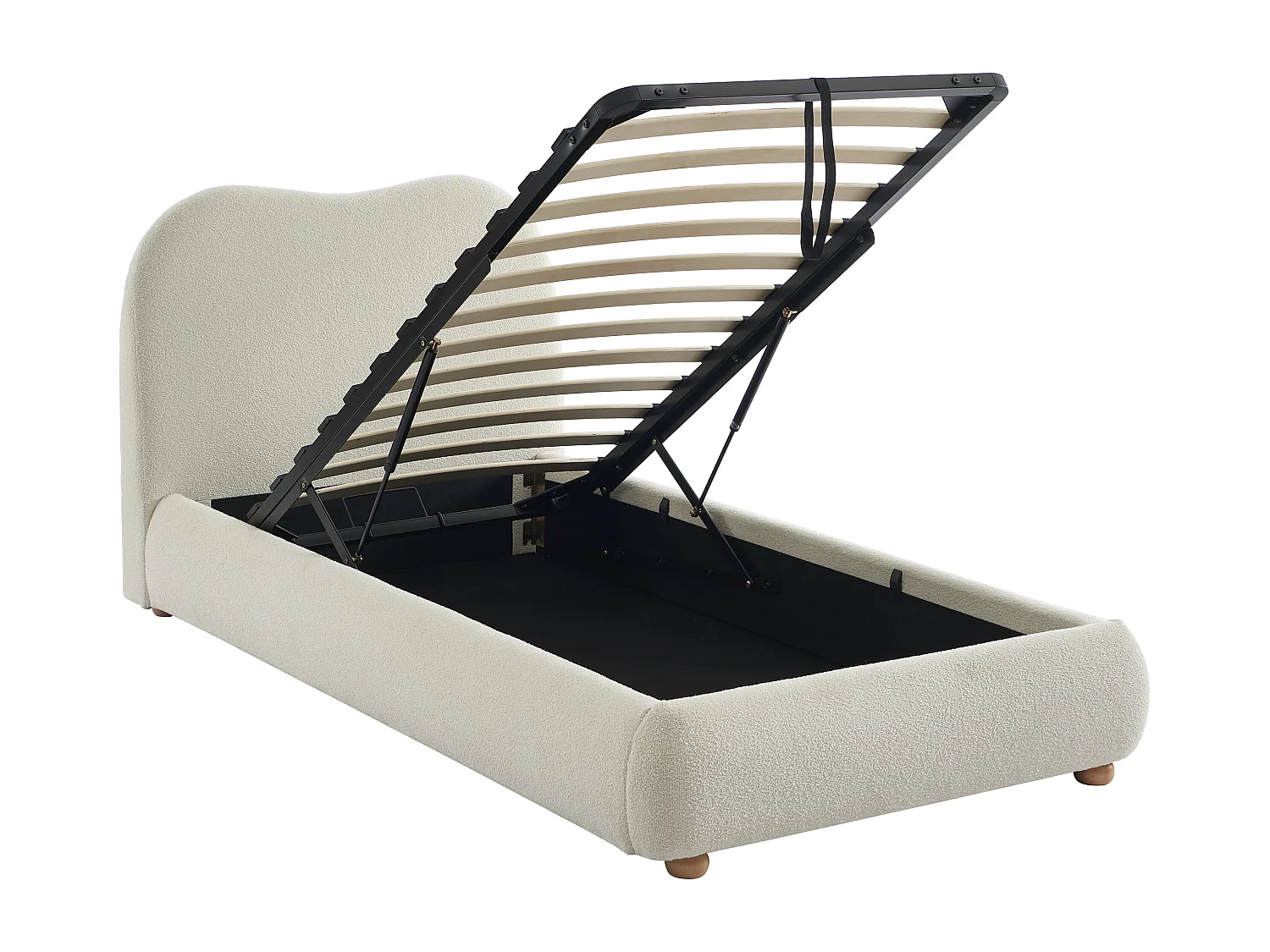 Lit coffre 90 x 200 cm - Tissu bouclette - Blanc + Matelas - VANARI