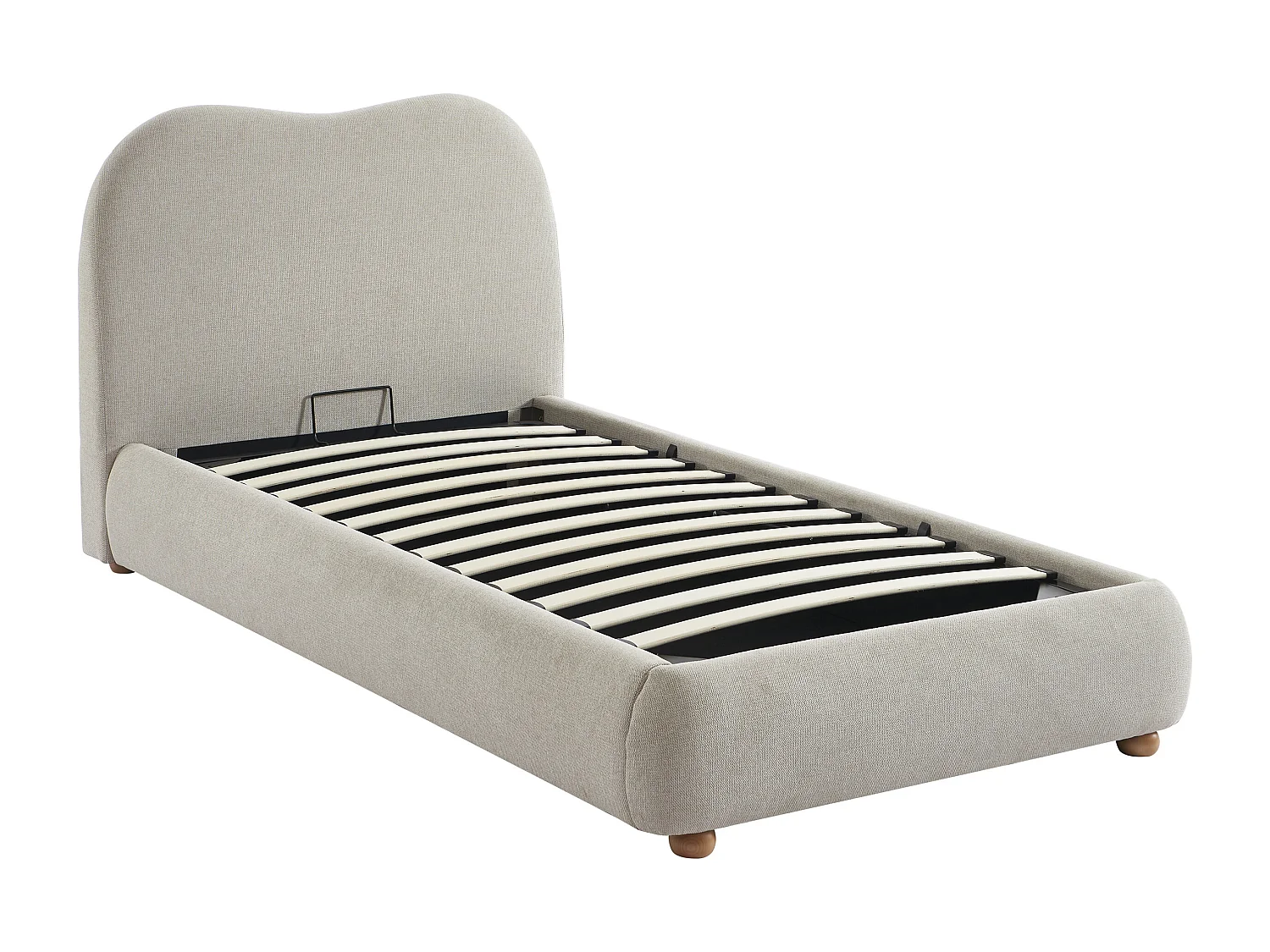 Lit coffre 90 x 200 cm - Tissu - Beige + Matelas - VANARI