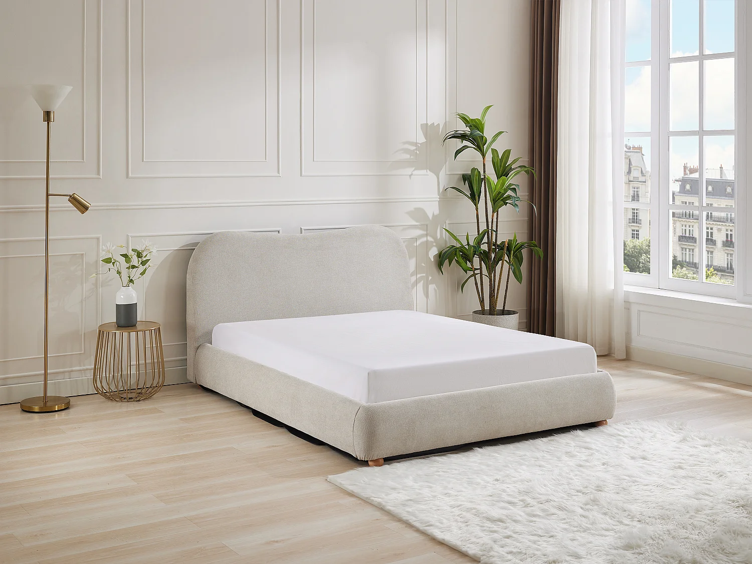 Lit coffre 140 x 200 cm - Tissu - Beige + Matelas - VANARI