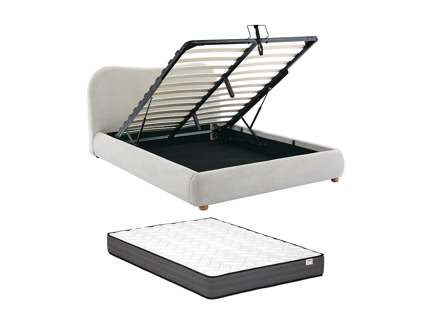 Lit coffre 140 x 200 cm - Tissu - Beige + Matelas - VANARI