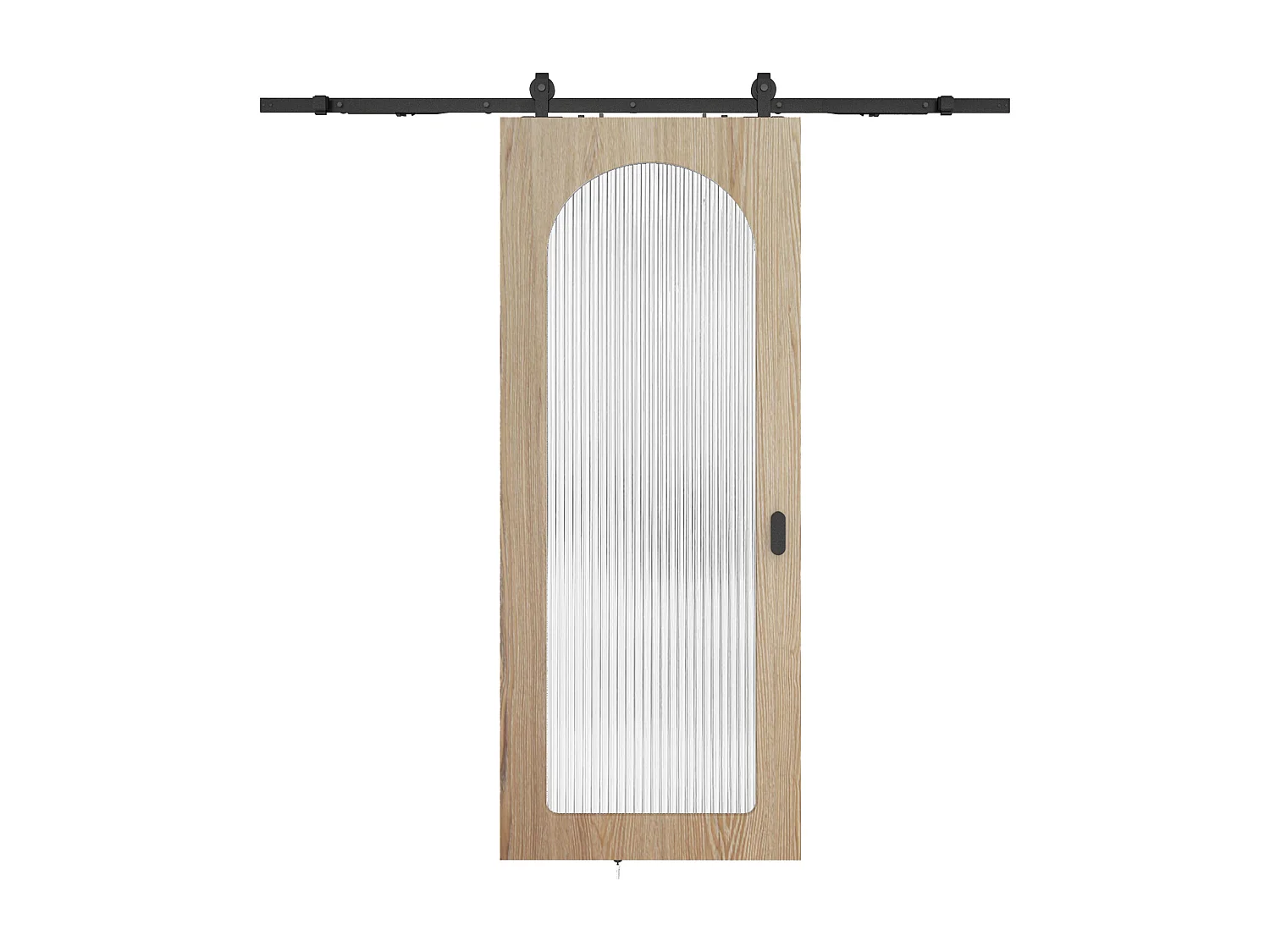 Schuifdeur met opleggsysteem in hout en MDF - natuurlijke lichtboog en gehard geribbeld glas - H205 x B93 cm - ODEZA