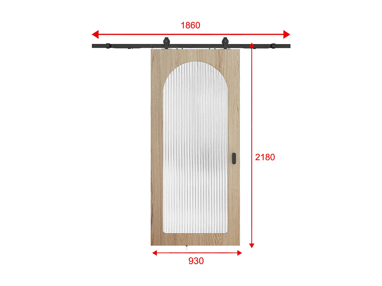 Schuifdeur met opleggsysteem in hout en MDF - natuurlijke lichtboog en gehard geribbeld glas - H205 x B93 cm - ODEZA