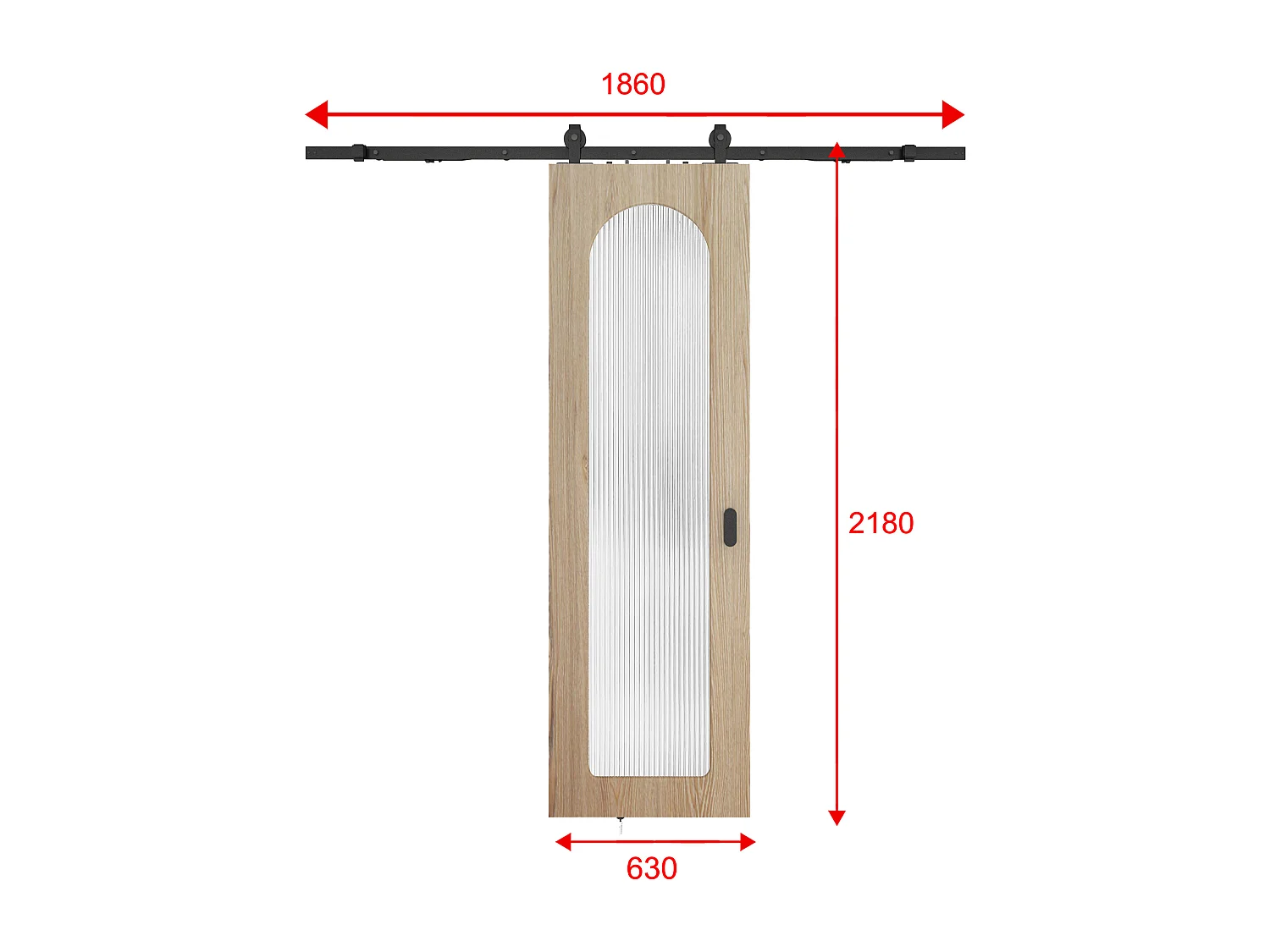 Schuifdeur met opbouwsysteem in hout en MDF - lichte natuurlijke boog en gehard geribbeld glas - H205 x B63 cm - ODEZA