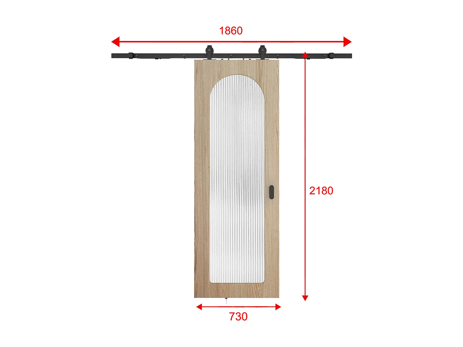 Schuifdeur met opbouwsysteem in hout en MDF - lichte natuurlijke boog en gehard gecanneleerd glas - H205 x B73 cm - ODEZA