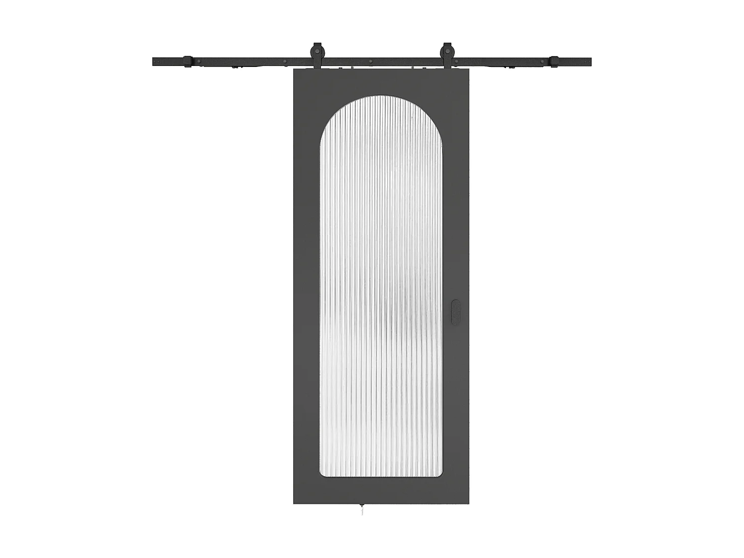 Schuifdeur met opbouwsysteem in hout en MDF - zwarte boog en gehard geribbeld glas - H205 x B83 cm - ODEZA
