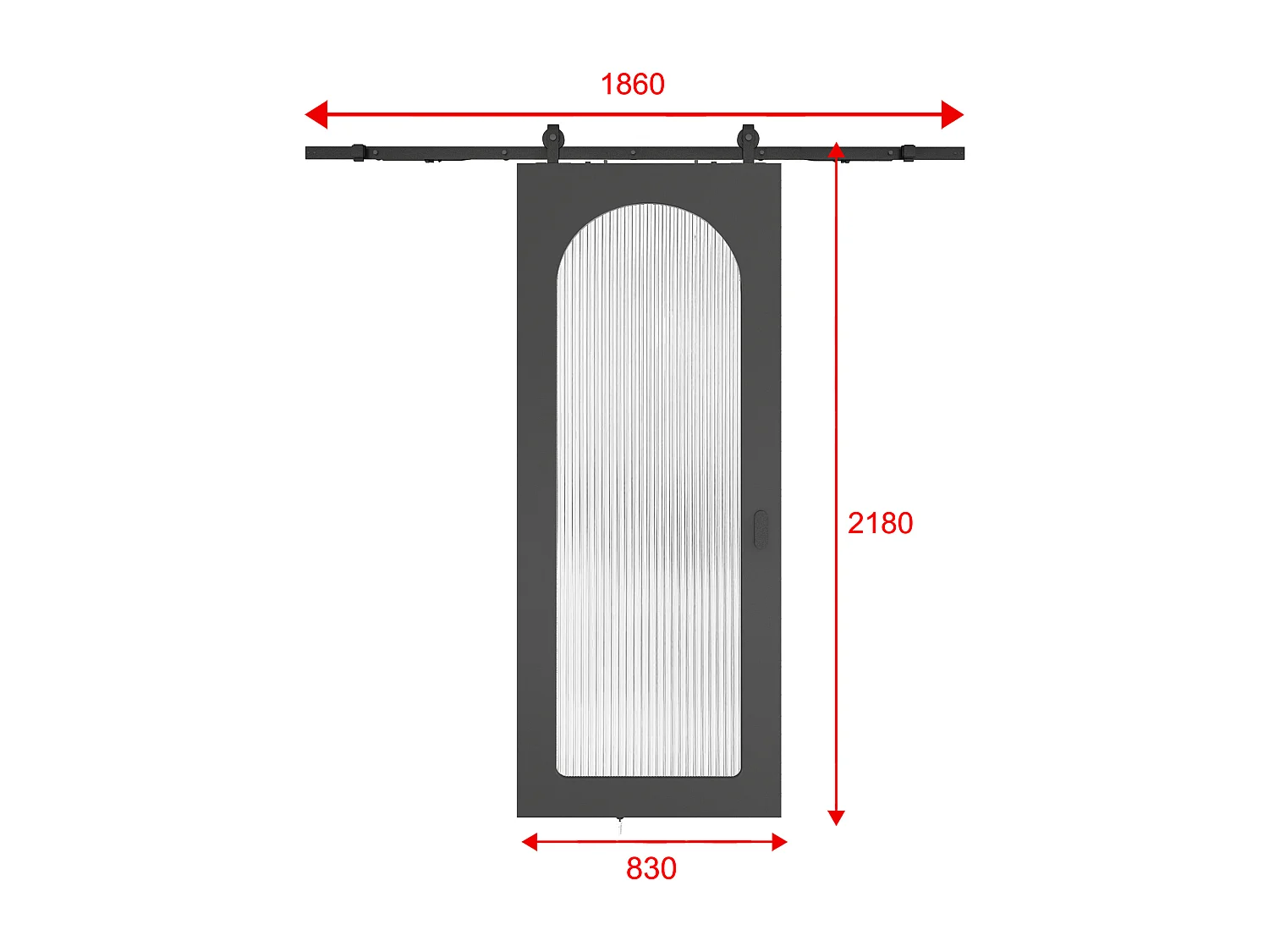 Schuifdeur met opbouwsysteem in hout en MDF - zwarte boog en gehard geribbeld glas - H205 x B83 cm - ODEZA