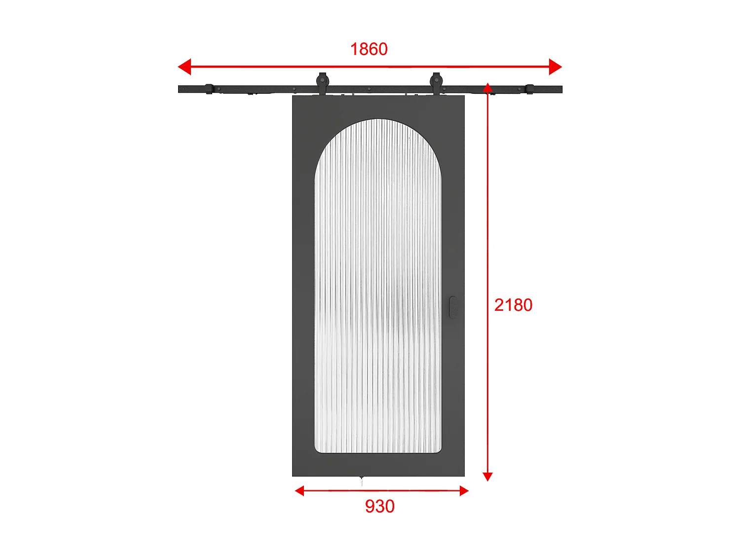 Schuifdeur met opleggsysteem in hout en MDF - zwarte boog en gehard geribbeld glas - H205 x B93 cm - ODEZA
