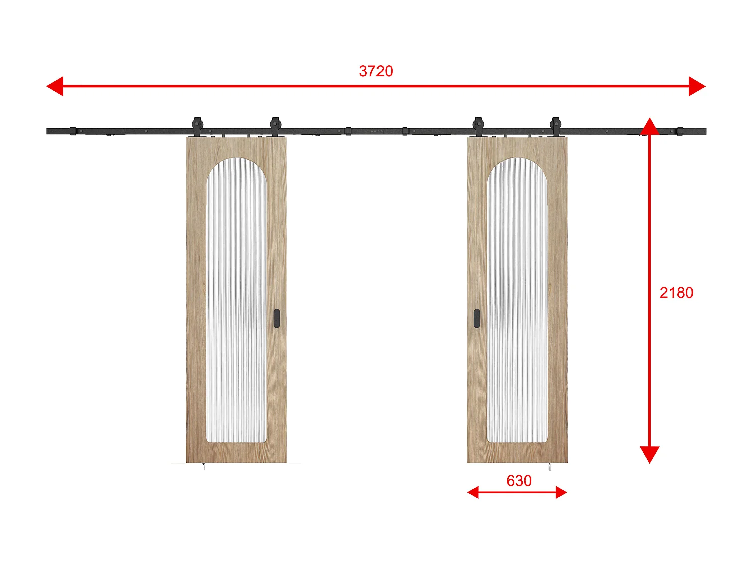 Dubbele schuifdeur met oplegmontagesysteem in hout en MDF - natuurlijke lichtboog en gehard geribbeld glas - 2 x H205 x B63 cm - ODEZA