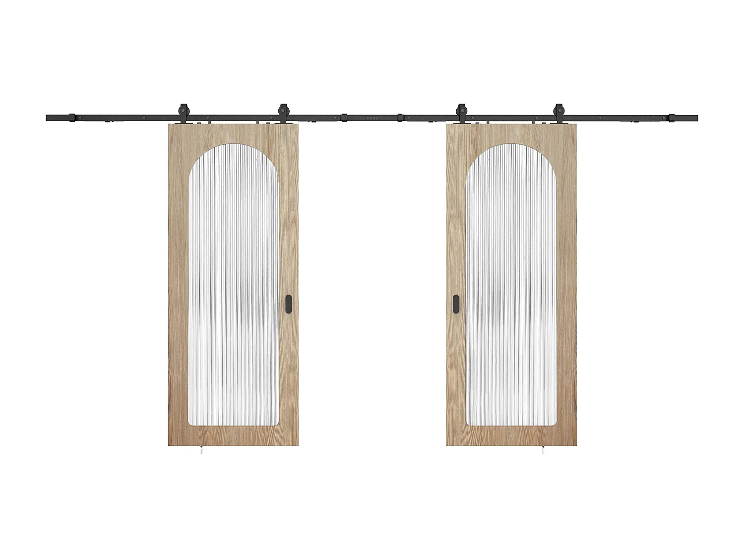 Dubbele schuifdeur met opbouwsysteem in hout en MDF - natuurlijke lichte boog en gehard geribbeld glas - 2 x H205 x B73 cm - ODEZA