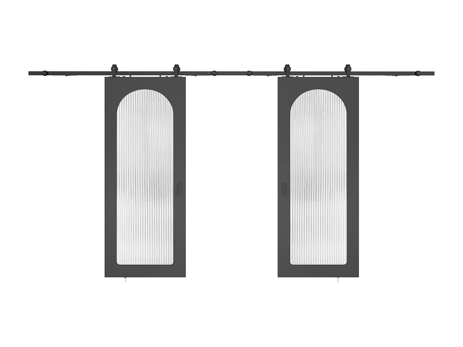 Dubbele schuifdeur met opbouwsysteem in hout en MDF - zwarte boog en gehard geribbeld glas - 2 x H205 x B93 cm - ODEZA