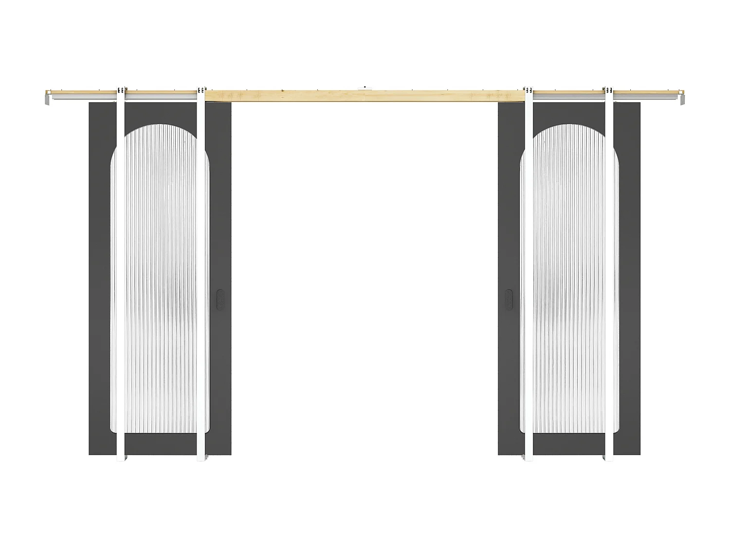 Dubbele schuifdeur met inbouwsysteem in hout en MDF - zwarte boog en gehard geribbeld glas - 2 x H205 x B93 cm - ODEZA