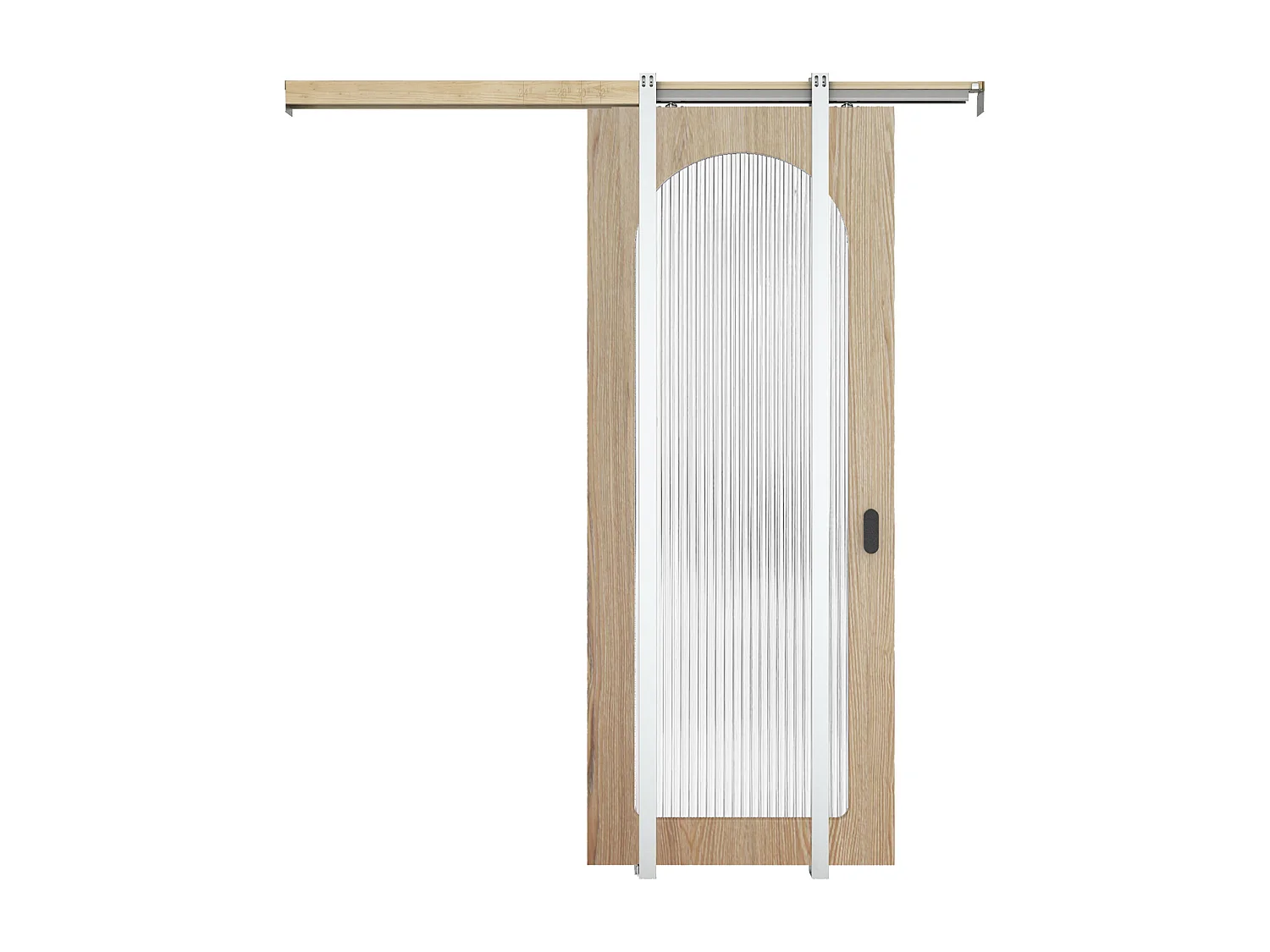 Schuifdeur met kastinbouwsysteem in hout en MDF - licht naturel boog en gehard geribbeld glas - H205 x B93 cm - ODEZA
