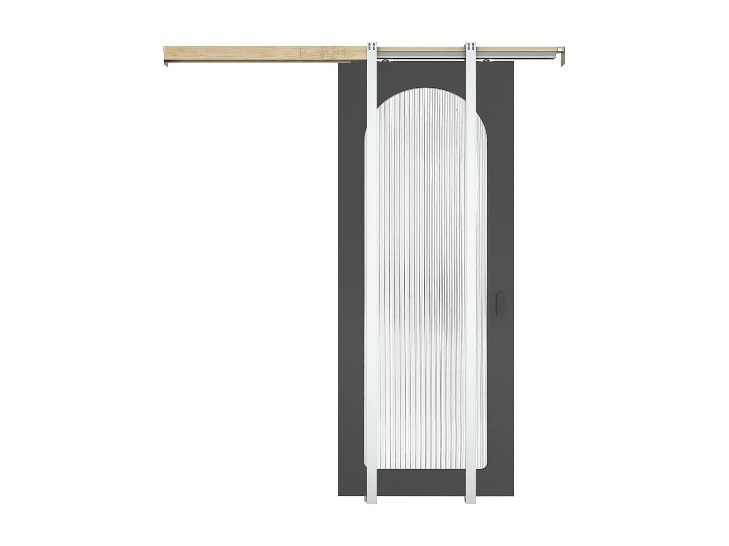 Schuifdeur met inbouwsysteem in hout en MDF - zwarte boog en gehard geribbeld glas - H205 x B93 cm - ODEZA