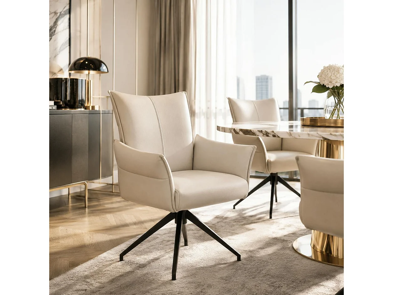 Fauteuil de table pivotant cuir ivoire (lot de 2) LOMBARDIE