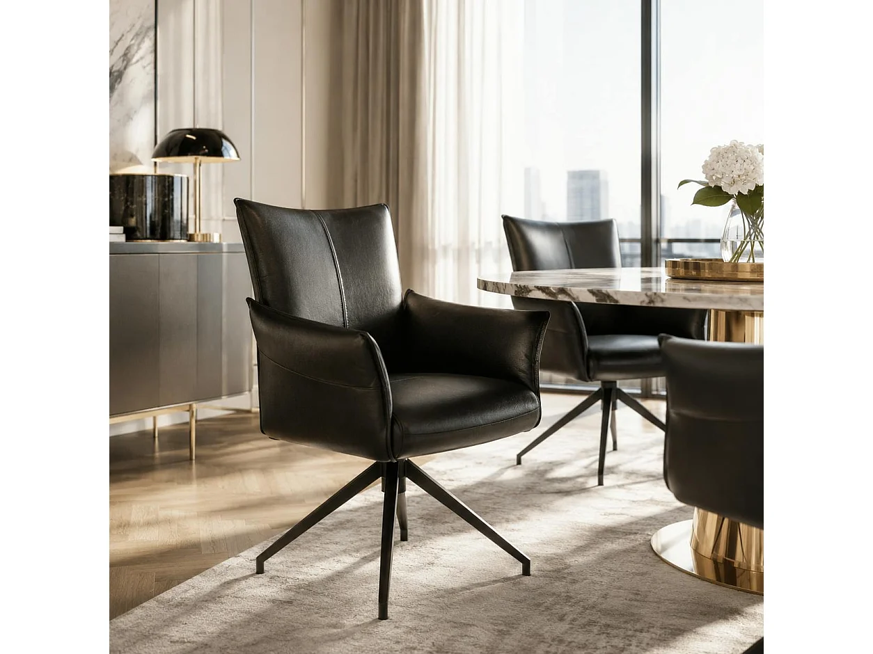 Fauteuil de table pivotant cuir noir (x2) LOMBARDIE