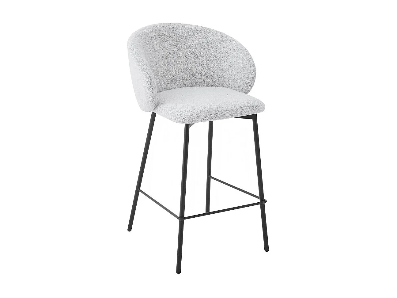 Valom - Lot de 2 chaises de bar en tissu bouclette et métal H66cm - Écru chiné