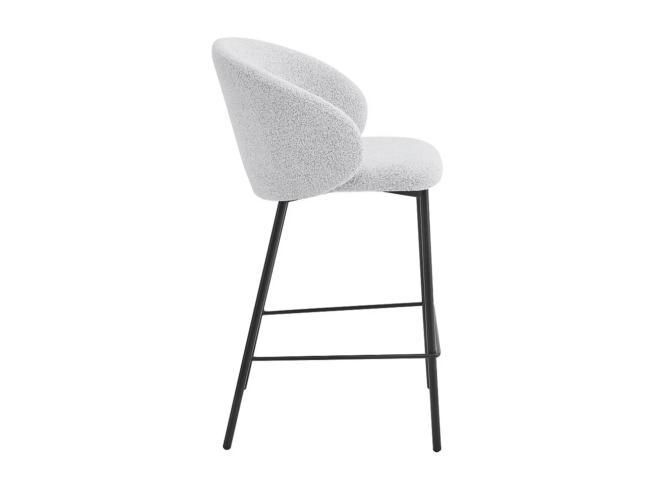 Valom - Lot de 2 chaises de bar en tissu bouclette et métal H66cm - Écru chiné