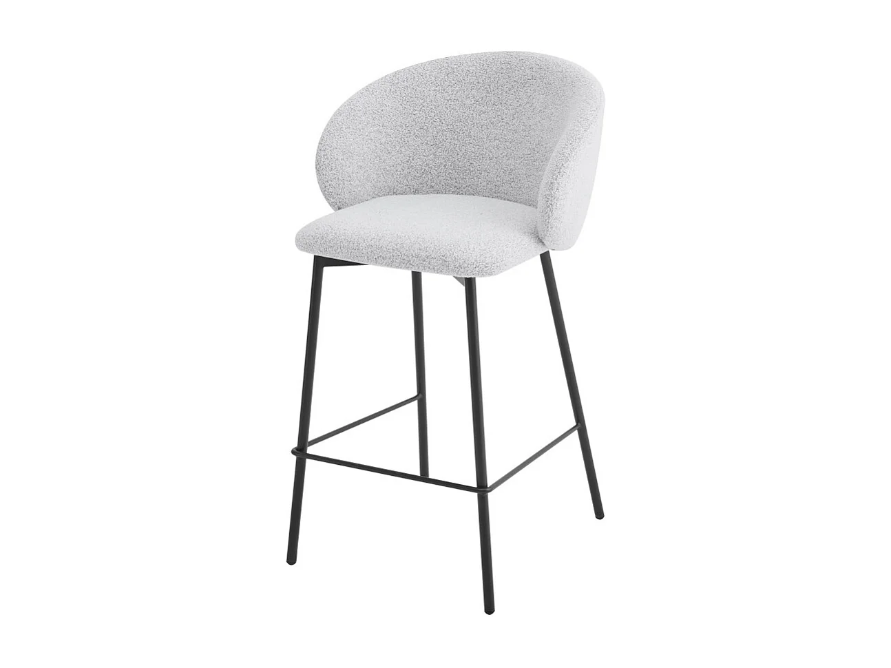 Valom - Lot de 2 chaises de bar en tissu bouclette et métal H66cm - Écru chiné