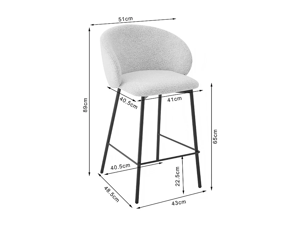 Valom - Lot de 2 chaises de bar en tissu bouclette et métal H66cm - Écru chiné
