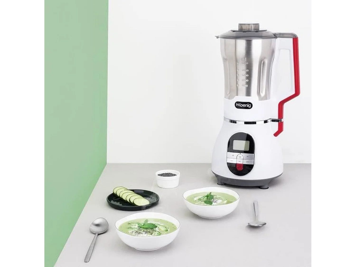 H.Koenig Blender met Verwarming 1,7L 900W - MXC36 met 3 Snelheden + Puls + Kookprogramma's