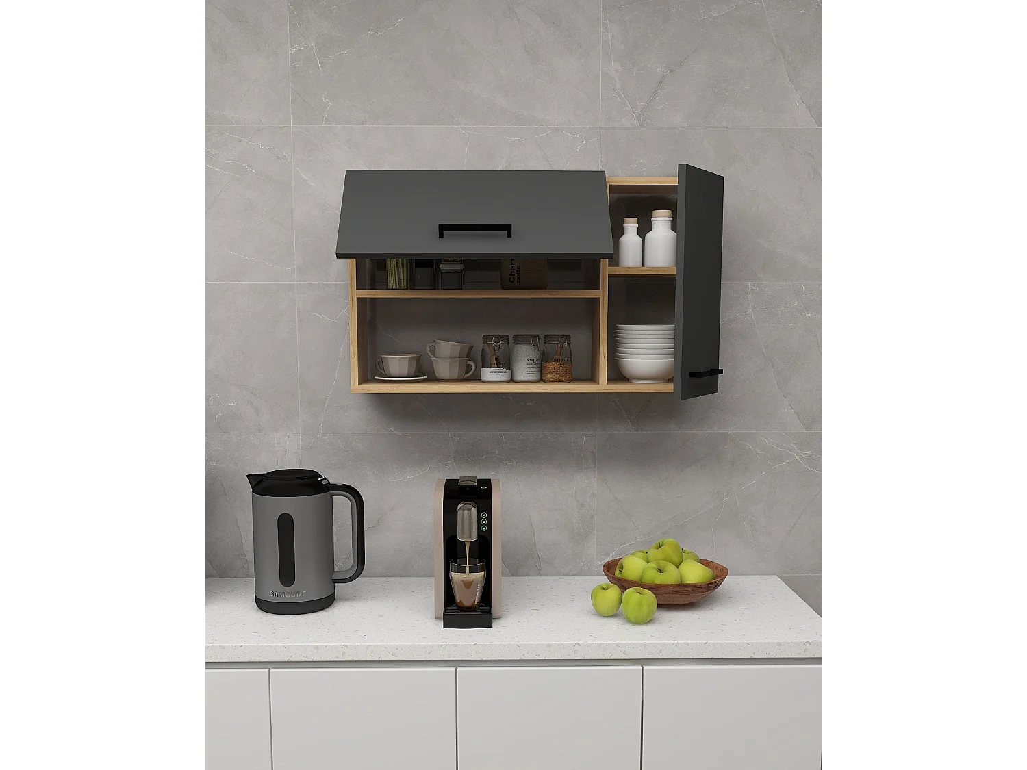 Buffet en bois "Akasya" - 90 x 24 x 52 cm - Gris anthracite