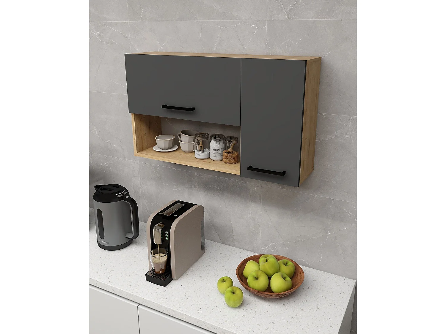 Buffet en bois "Akasya" - 90 x 24 x 52 cm - Gris anthracite