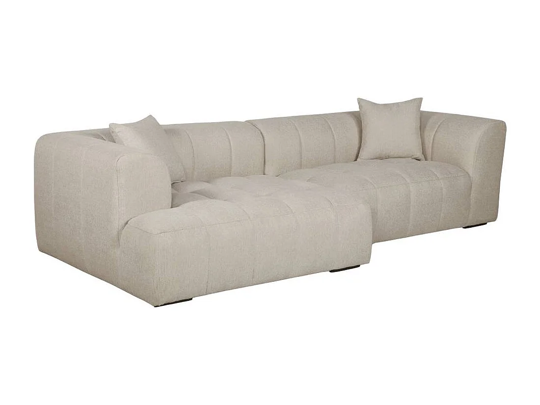 Canapé d'angle en tissu beige et pieds en bois Davis