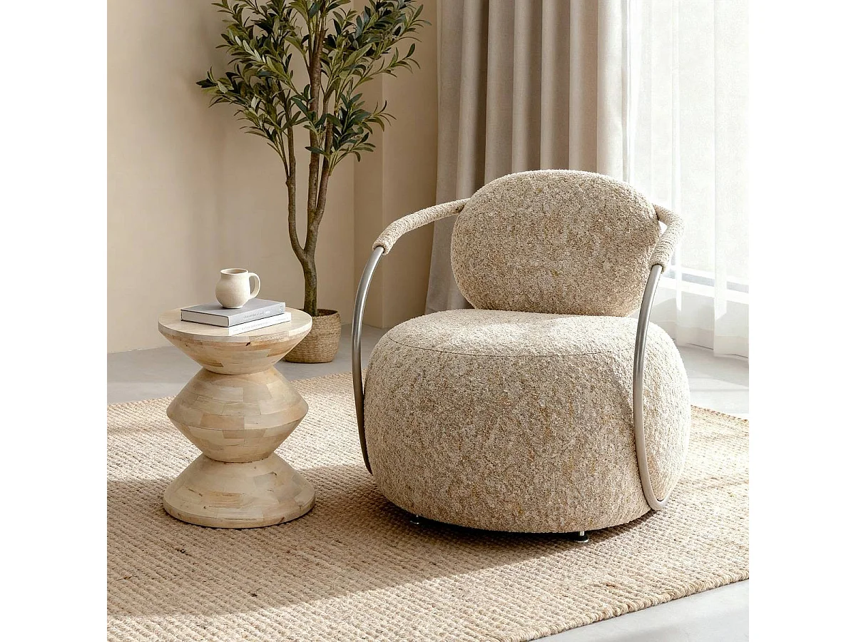 Fauteuil en tissu beige chiné Cassy