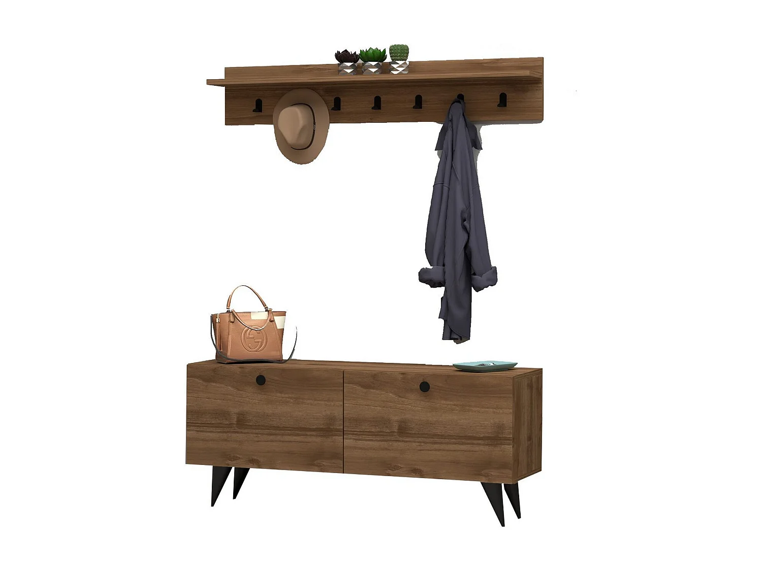 Modernes Schuhbank und Wandregal Set Shida Holz und Schwarz