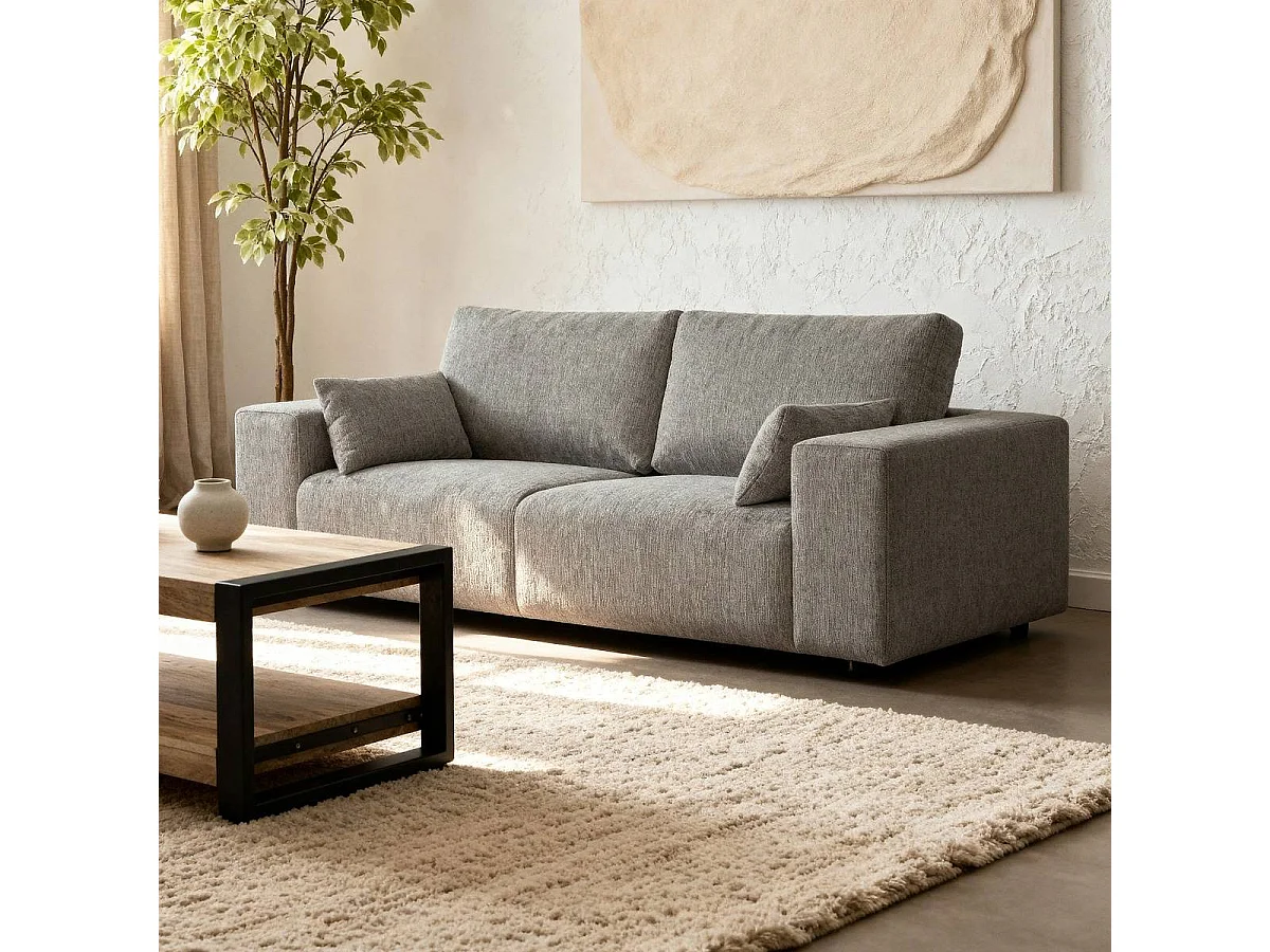 Canapé en tissu gris clair et pieds en bois Eydan