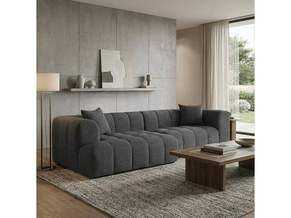 Canapé d'angle en tissu anthracite et pieds en bois Davis
