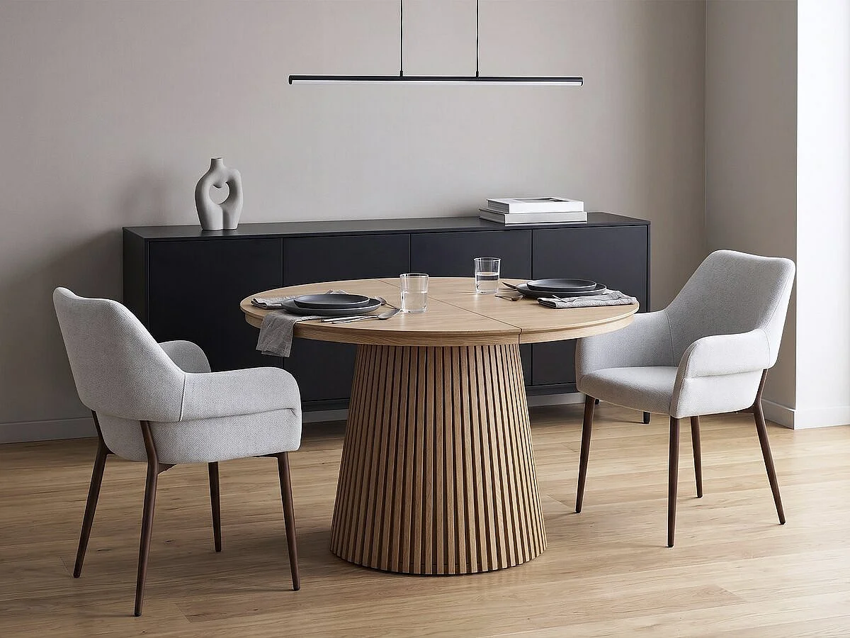 Set med 2 "Jade" Matstolar med Armstöd - Ljusgrå Tyg & Metall Imitation Trästruktur