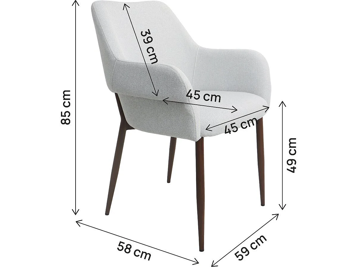 Set med 2 "Jade" Matstolar med Armstöd - Ljusgrå Tyg & Metall Imitation Trästruktur
