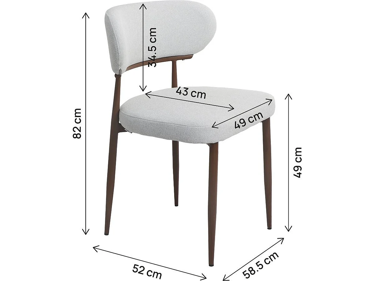 Set med 2 "Elora" Ljusgrå Matstolar - Skandinavisk stil - Metallram - 58 x 52 x 82 cm